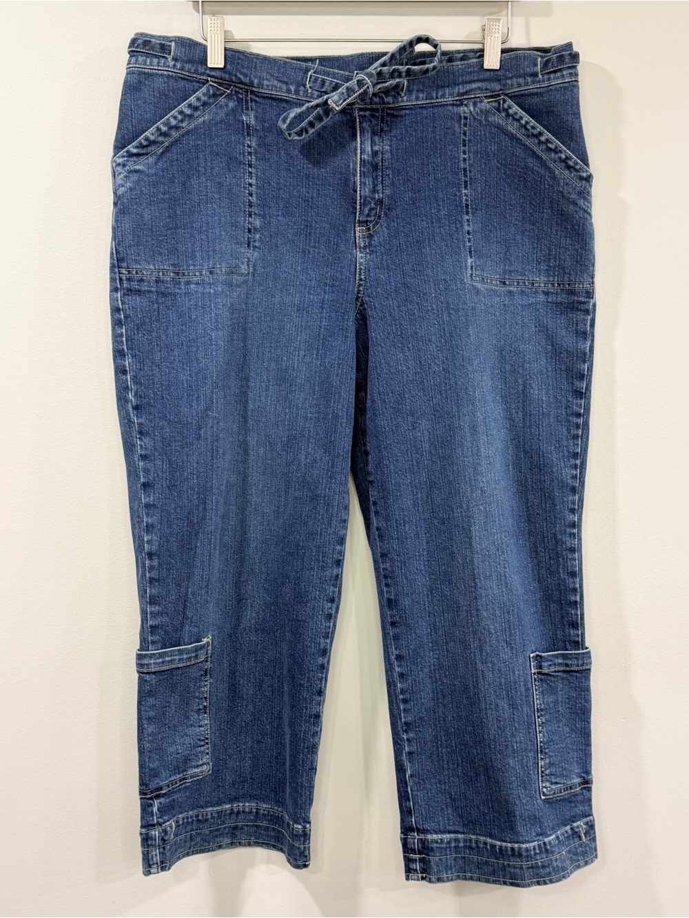 Live a Little Women’s Dark Blue Denim Cropped Utility Jeans Size 14